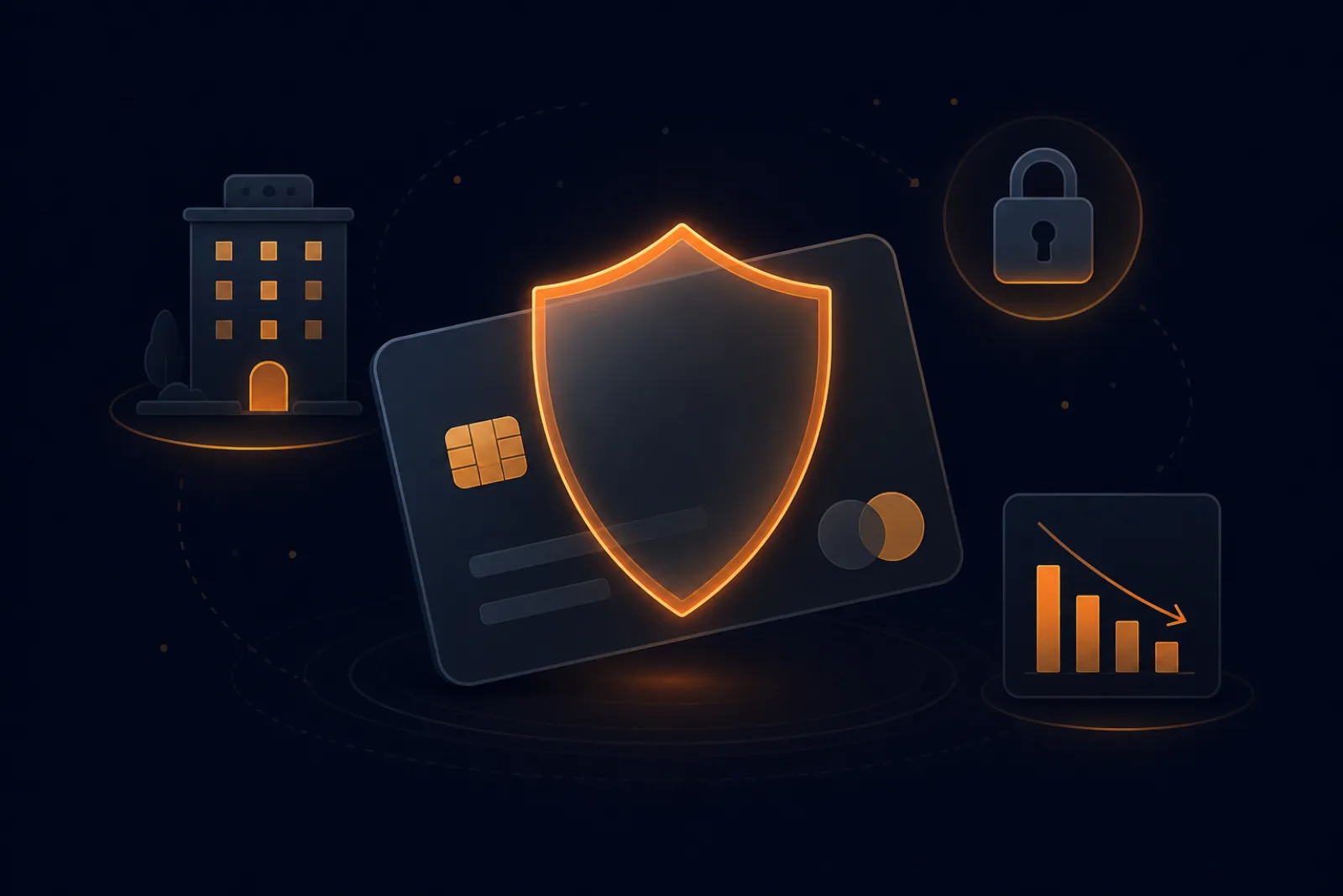Illustration of a credit card protected by a shield, representing hotel chargeback prevention